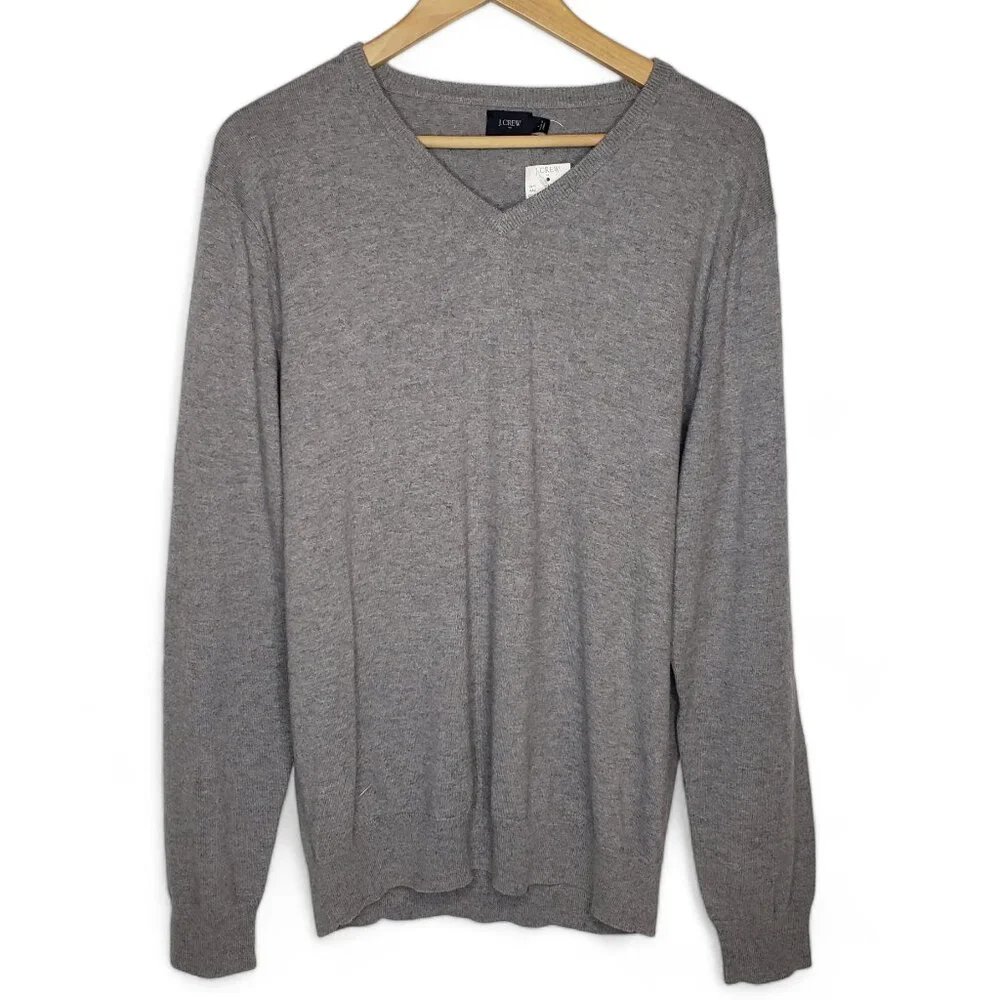NWT J Crew Merino Blend V Neck Sweater Men's Harbor Slim Preppy Overshirt Grey L